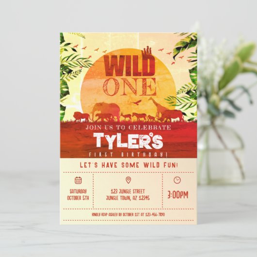 Boho Oerwoud Safari Dieren Wild Een 1e Verjaardag Kaart (Staand voorkant)