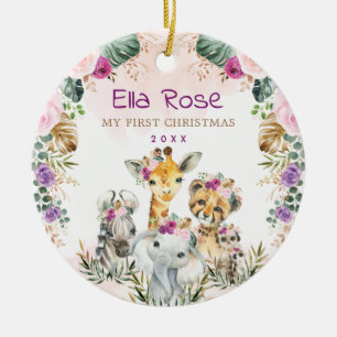 Boho Oerwoud Safari Wilde Dieren Baby eerste Kerst Keramisch Ornament