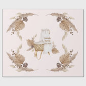 Boho Oh Baby Bruin Roze Naam Aankomst Datum Cadeaupapier (Vlak)