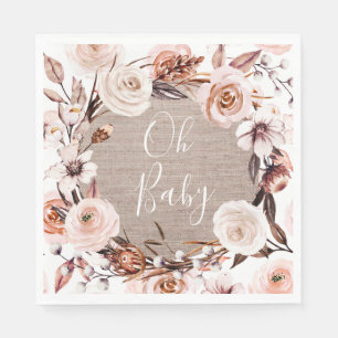 Boho Oh Baby Floral Burlap Paper Napkin Servet