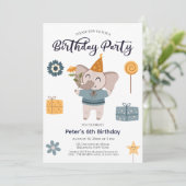 Boho olifant 6e verjaardag kaart (Staand voorkant)