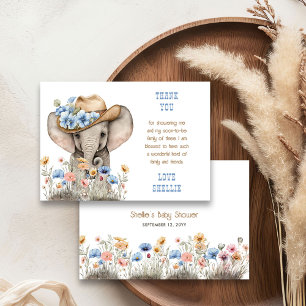 Boho Olifant Cowboy Wildflower Baby shower Bedankkaart
