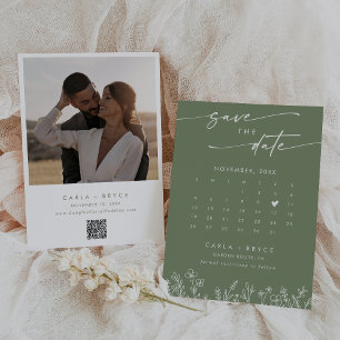 Boho Olijf Wilde Bloem QR Code Foto Agenda Save The Date