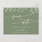 Boho Olive Green Wildflower Wedding Save the Date Uitnodiging Briefkaart (Voorkant)