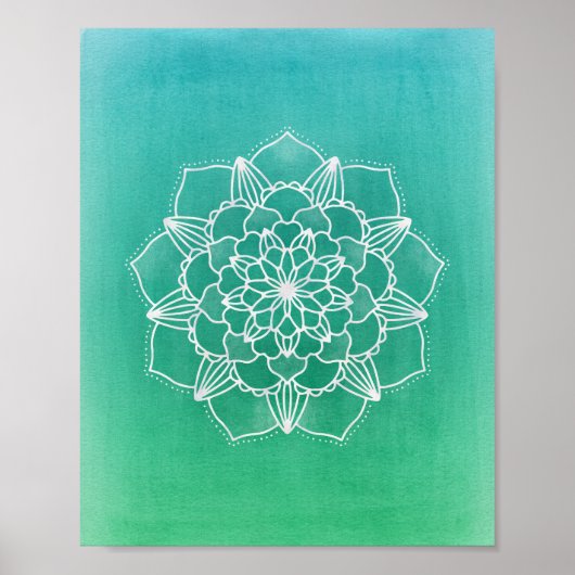 Boho Ombre Mandala Flower in Green Poster (Voorkant)