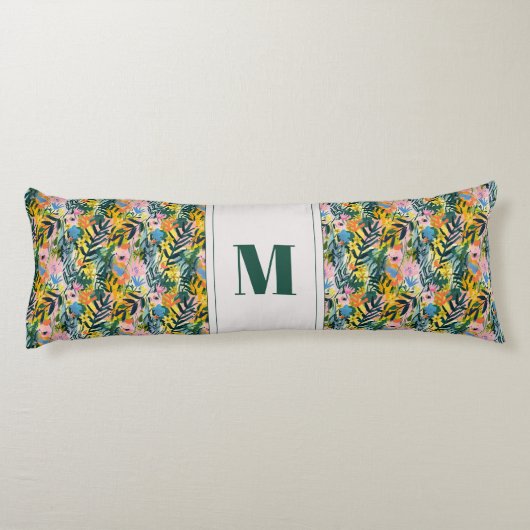 Boho Omkeerbare Abstracte Bloemkunst Monogrammed Lichaamskussen (Achterkant)