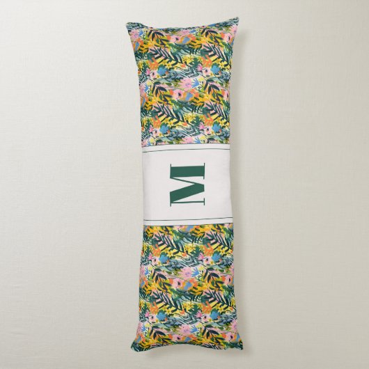 Boho Omkeerbare Abstracte Bloemkunst Monogrammed Lichaamskussen (Achterkant (Verticaal))