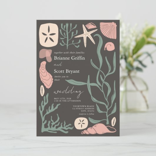 Boho Onder Zee Donker nautische bruiloft Kaart (Staand voorkant)