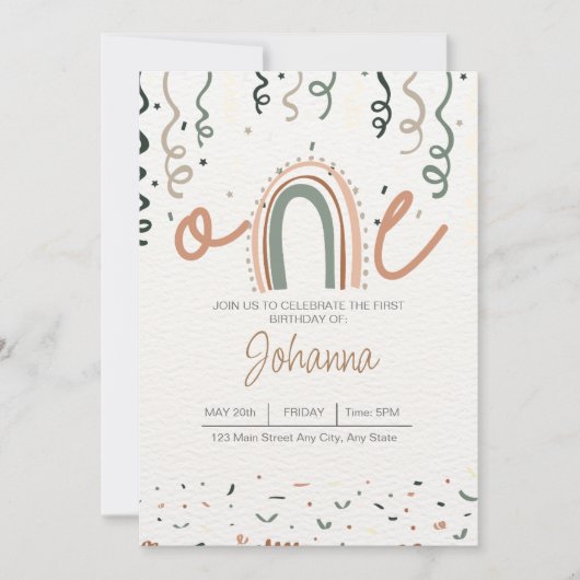 Boho ONE derful Birthday Invitation (Devant)