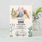 Boho One Happy Camper 1e verjaardagsfeestje Kaart (Staand voorkant)