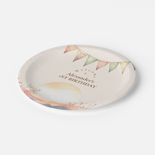 Boho One Happy Camper 1e verjaardagsfeestje Papieren Bordje (Gekanteld)