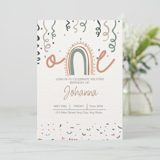 Boho ONEderful Birthday Invitation Kaart (Staand voorkant)