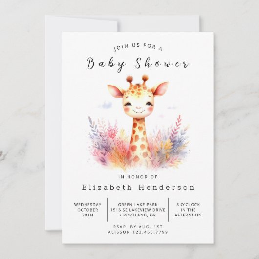 Boho Online Giraffe Baby shower Kaart (Voorkant)