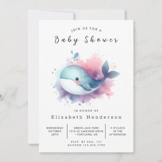 Boho Online Whale Baby shower Kaart (Voorkant)