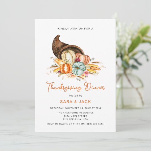 Boho oogst Herfst pompoen Thanksgiving diner Kaart (Staand voorkant)