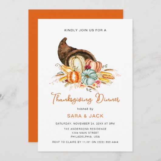 Boho oogst Herfst pompoen Thanksgiving diner Kaart (Voorkant / Achterkant)