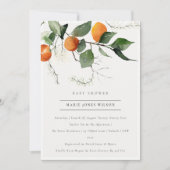 Boho Orange Blossom Foliage Baby shower Invitation (Devant)