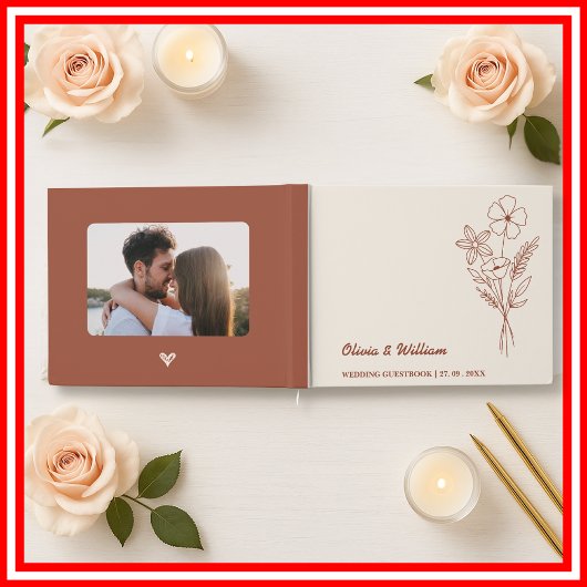 Boho Orange Brûlé | Livre d'or de mariage aux fleu