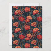 Boho Orange Floral Peonies Wedding Invitation Kaart (Achterkant)