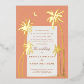 Boho orange Palm Springs mariage Foil Invitation (Recto)