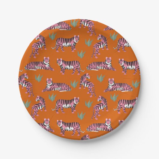 Boho Orange Pink Jungle Tigers Papieren Bordje (Voorkant)