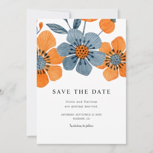 Boho Oranje Blossom Floral Wedding Save The Date (Voorkant)