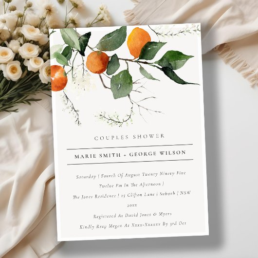 Boho Oranje Blossom Foliage Couples Shower Invite Bedankkaart