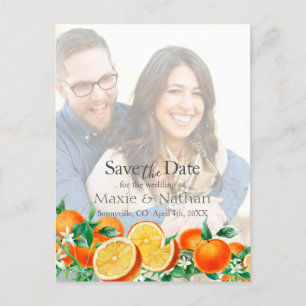 Boho Oranje Blossom Save the Date Foto QR Code Briefkaart