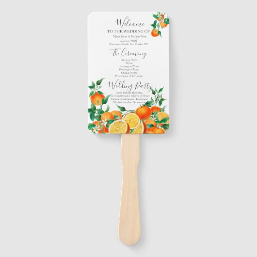 Boho Oranje Blossom Wedding Programma Handwaaier (Voorkant)