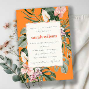 Boho Oranje Blush Tropisch Bloemstuk Bruiloft Kaart