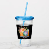 Boho Oranje Camera & Floral Bouquet Waterverf Acryl Drinkbeker (Achterkant)