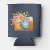Boho Oranje Camera & Floral Bouquet Waterverf Blikjeskoeler (Voorkant)