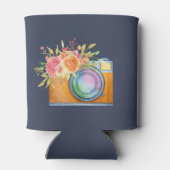 Boho Oranje Camera & Floral Bouquet Waterverf Blikjeskoeler (Achterkant)