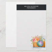 Boho Oranje Camera & Floral Bouquet Waterverf Briefpapier (Voorkant / Achterkant)