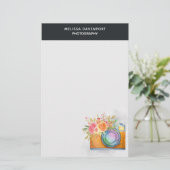 Boho Oranje Camera & Floral Bouquet Waterverf Briefpapier (Staand voorkant)