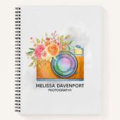 Boho Oranje Camera & Floral Bouquet Waterverf Notitieboek (Voorkant)