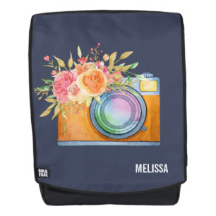 Boho Oranje Camera & Floral Bouquet Waterverf Rugtassen