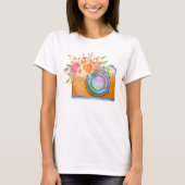 Boho Oranje Camera & Floral Bouquet Waterverf T-shirt (Voorkant)