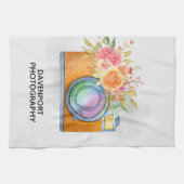 Boho Oranje Camera & Floral Bouquet Waterverf Theedoek (Horizontaal)