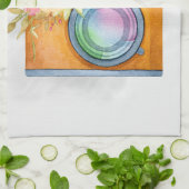 Boho Oranje Camera & Floral Bouquet Waterverf Theedoek (Gevouwen)