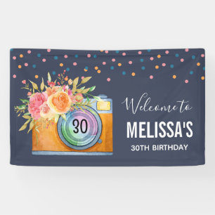 Boho Oranje Camera & Flowers Waterverf Welkom Spandoek