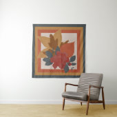 Boho Oranje Geel Blauw Rood Getextureerd Botanisch Wandkleed (In situ)