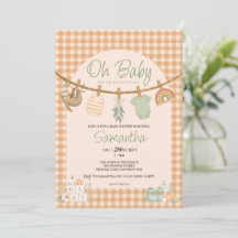 Boho Oranje Gingham Waslijn Oh Baby Shower