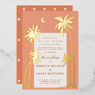 Boho oranje Palm Springs bruiloft Folie Uitnodigin Uitnodiging