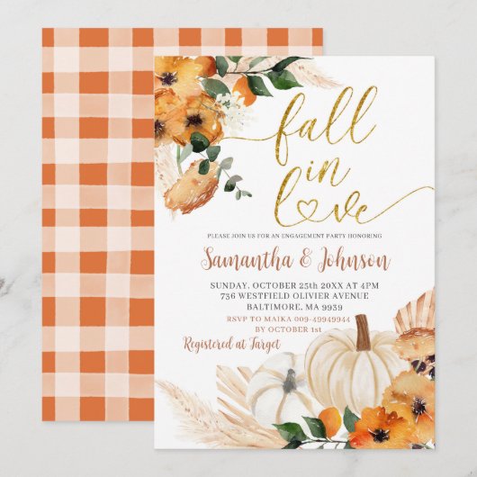 Boho Oranje Pumpkin Engagement Party Kaart (Voorkant / Achterkant)