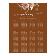 Boho Oranje Rust Fall Wedding Seding Chart