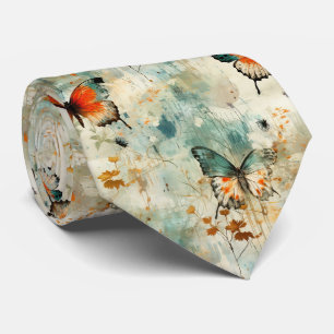 Boho Oranje Teal Vlinder Schilderachtig Stropdas