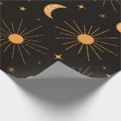 Boho oranje zon en maan op zwart cadeaupapier (Hoek)