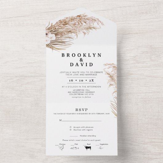 Boho Orchard Pampas Grass All in One Invitation (À l'intérieur)