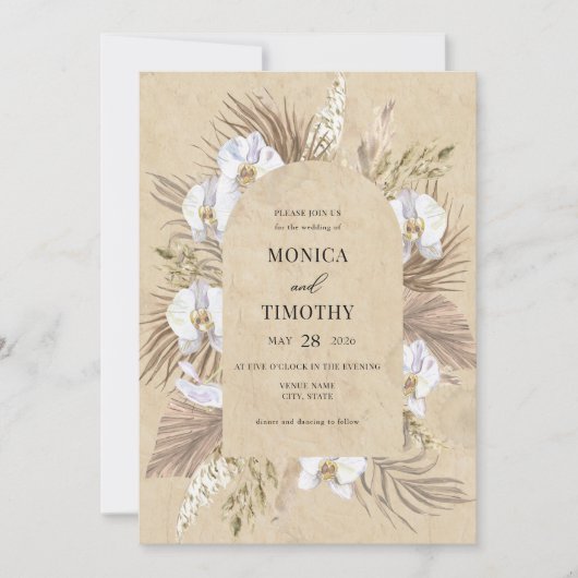 Boho Orchidee Bloem Bruiloft Kaart (Voorkant)